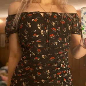 Ruched Floral Short Dress